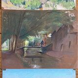 Paintings set of 3 drawings by Ed. Pannetier (1884-1965) Provence Côte d'Azur