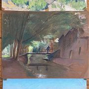 Paintings set of 3 drawings by Ed. Pannetier (1884-1965) Provence Côte d'Azur