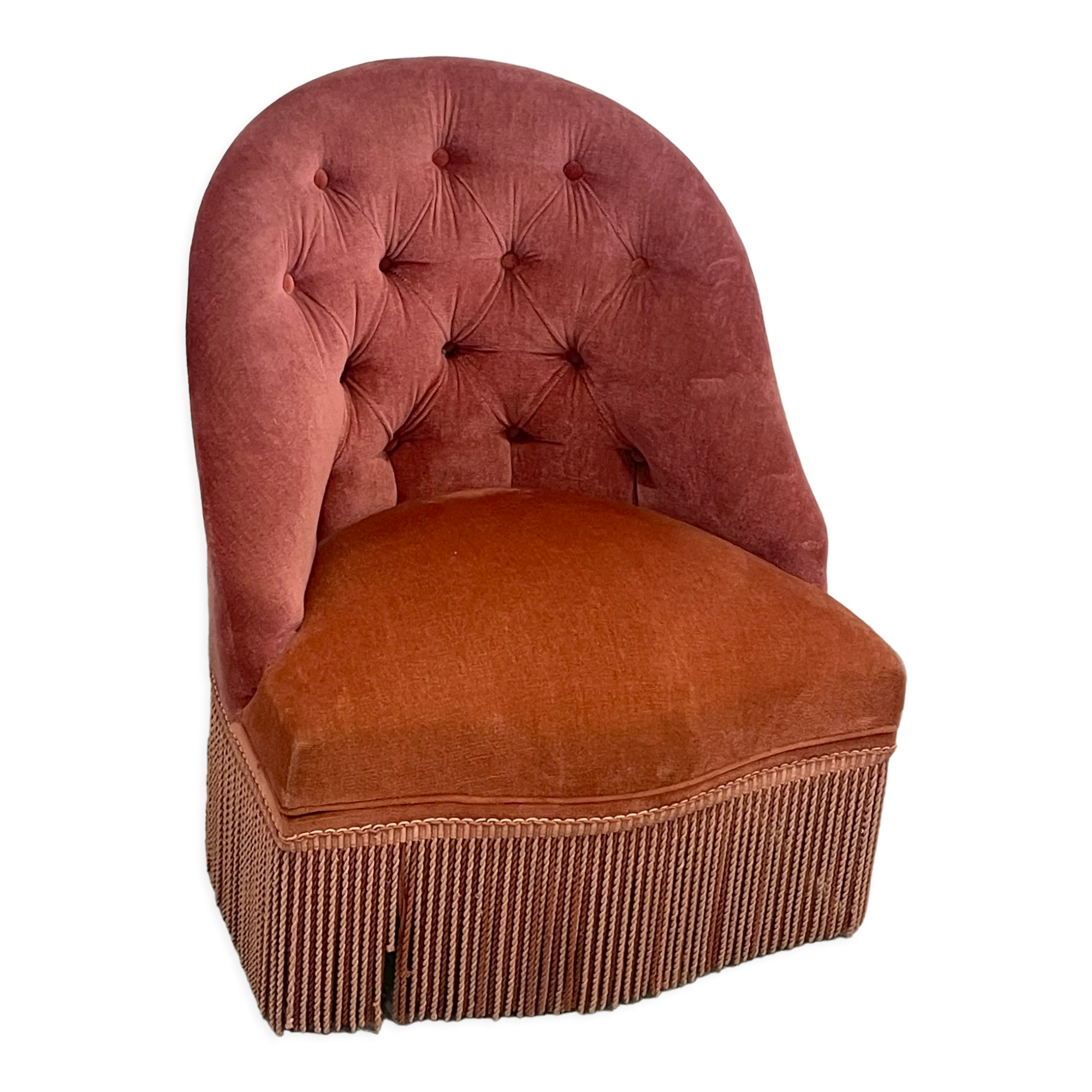 Vintage toad armchair in velvet old pink