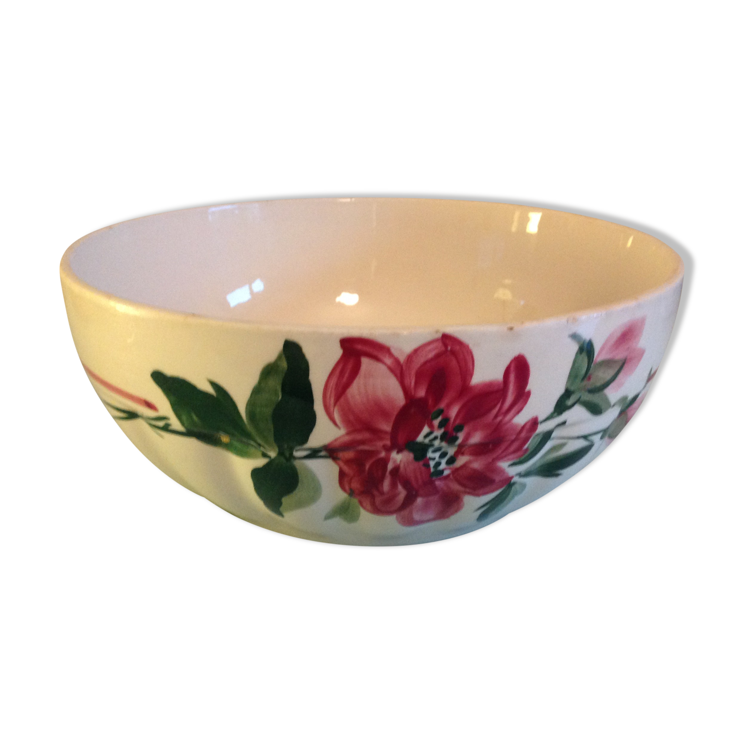 Round salad bowl with Pierrefonds decoration from the Sarreguemines earthenware factory / vintage 50s-60s