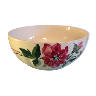 Round salad bowl with Pierrefonds decoration from the Sarreguemines earthenware factory / vintage 50s-60s