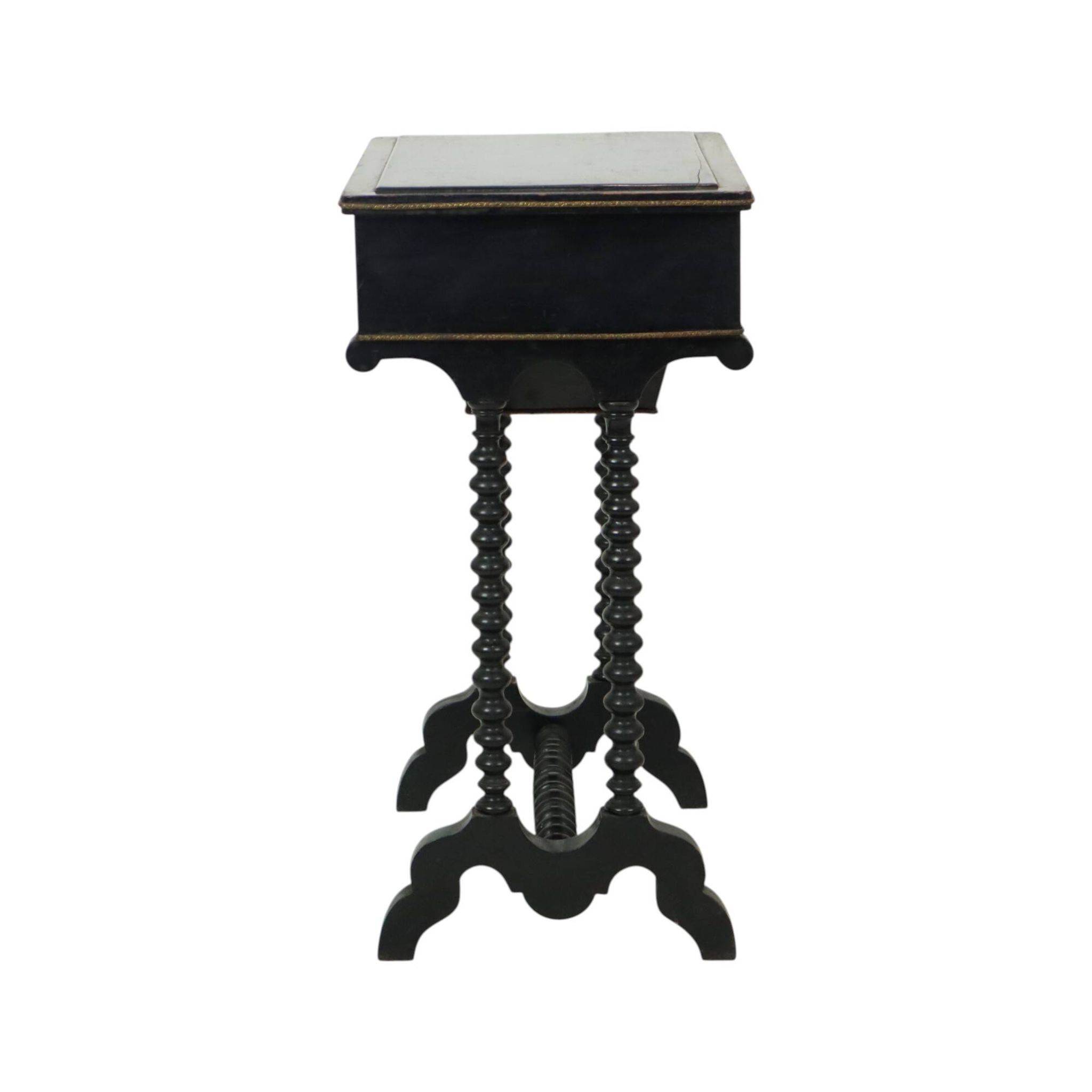 Table de couture antique laquée noire, table d'appoint en acajou, 19e siècle.