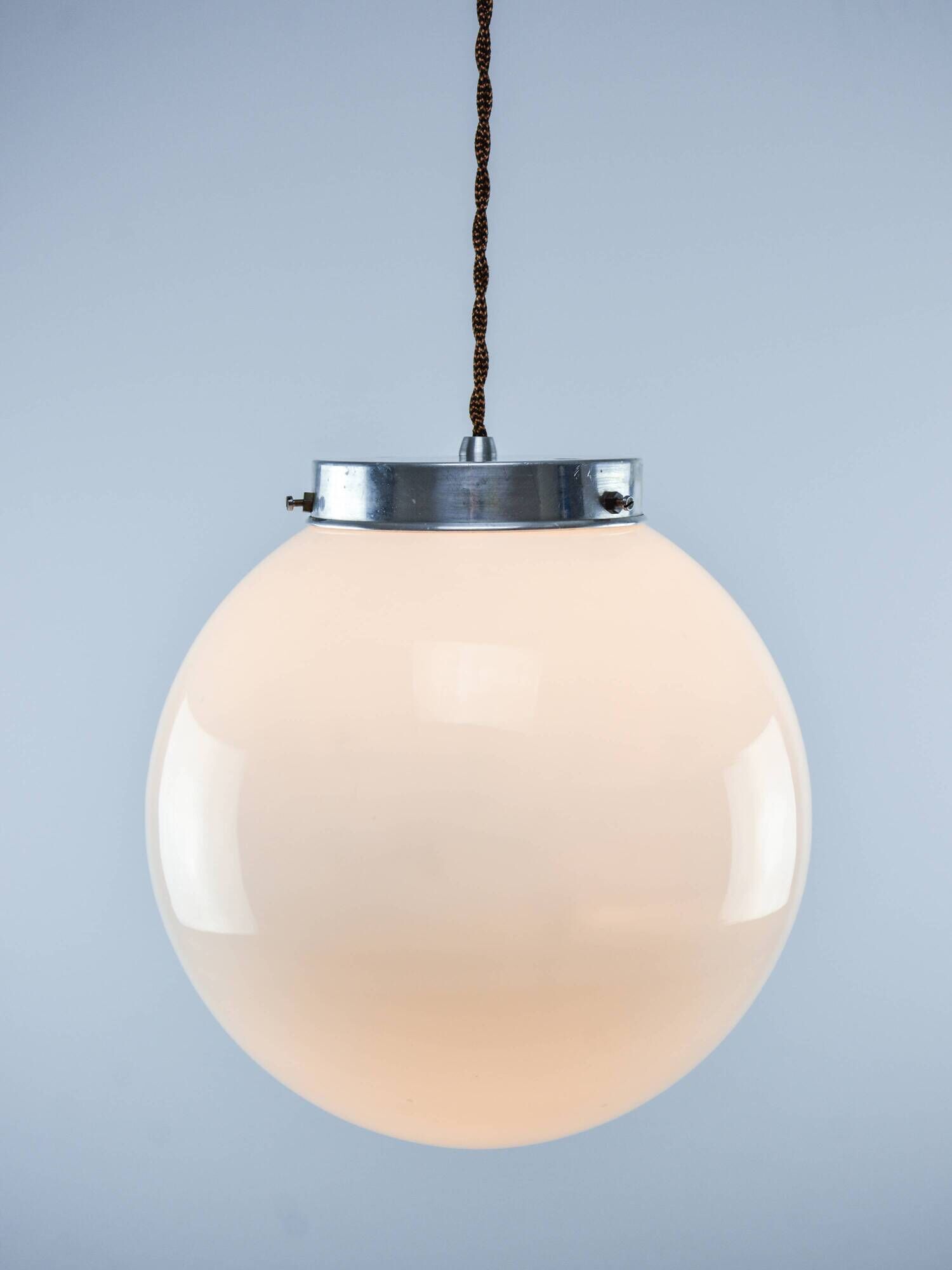 Mid-Century Opaline & Metal Sphere Pendant Lamp