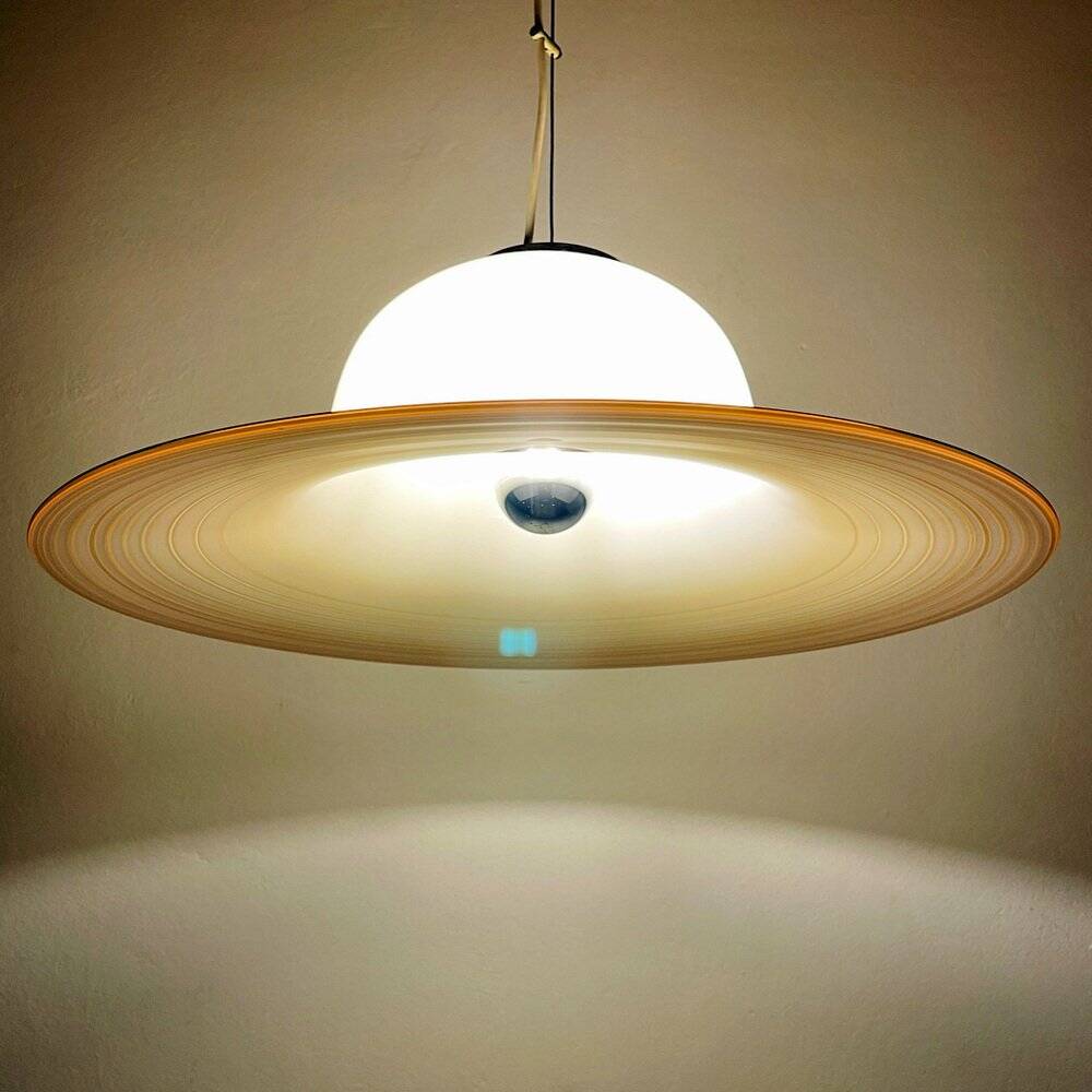 Beige suspended glass lamp Murano mid-century by De Majo, Venice, Italy, 1970s.