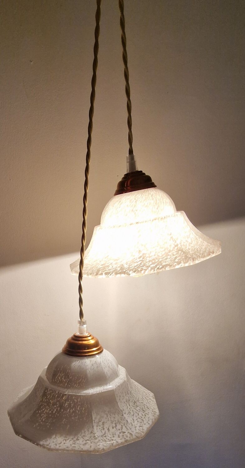 Duo of glass pendant lamps Art Deco