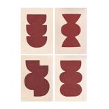 Collection of 4 abstract burgundy paintings signed Eawy