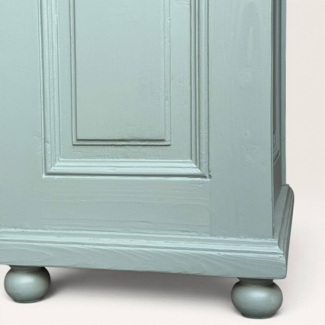 Parisian bonnetière, solid pine, Art Deco, renovated, grey-green.