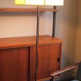 Lampadaire Cocoon avec abat-jour patchwork et pied gainé de cuir, années 1960