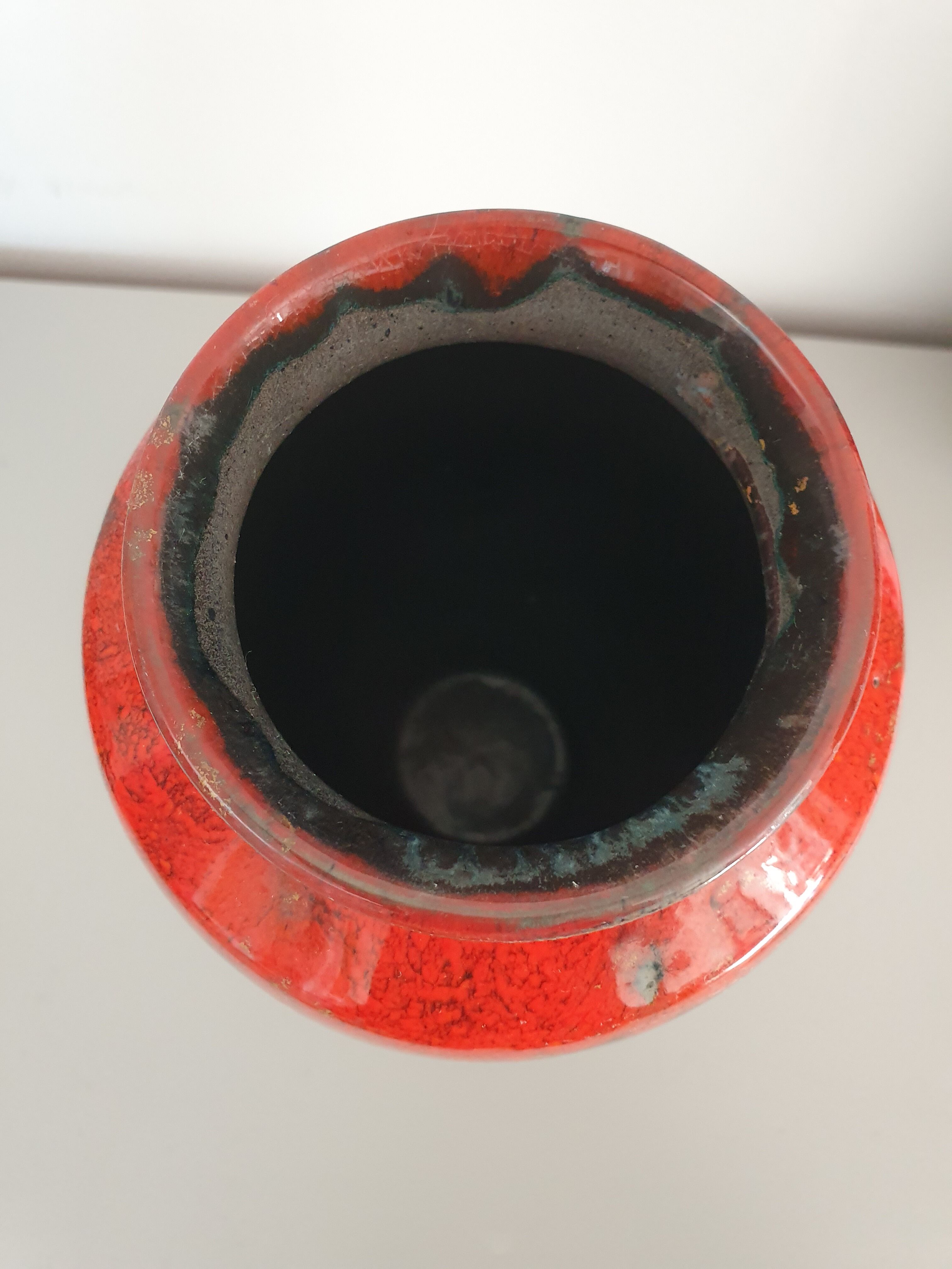 Large ceramic vase fat red lava