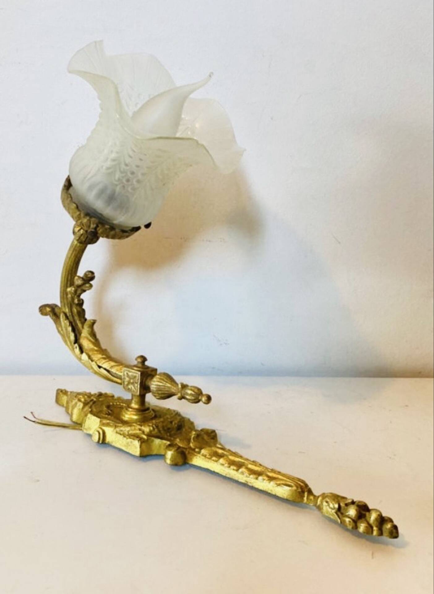 St Louis XVI wall light in solid gilded bronze + fluted glass tulip
