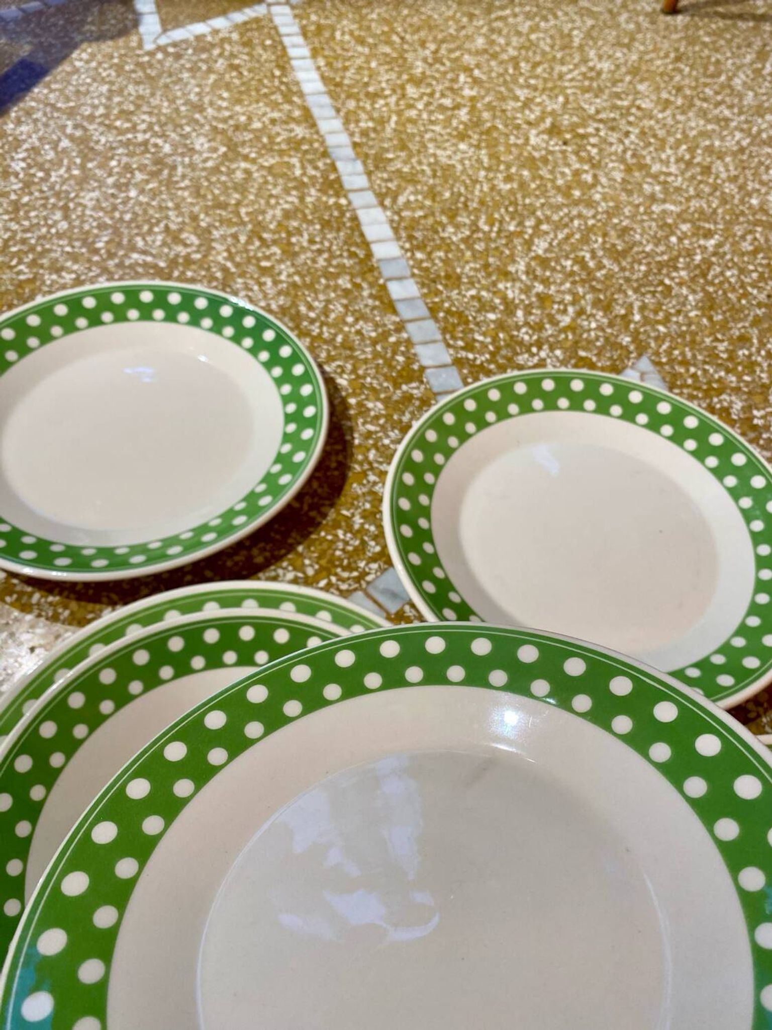 Set of 12 antique polka dot plates for 4 people
