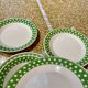Set of 12 antique polka dot plates for 4 people