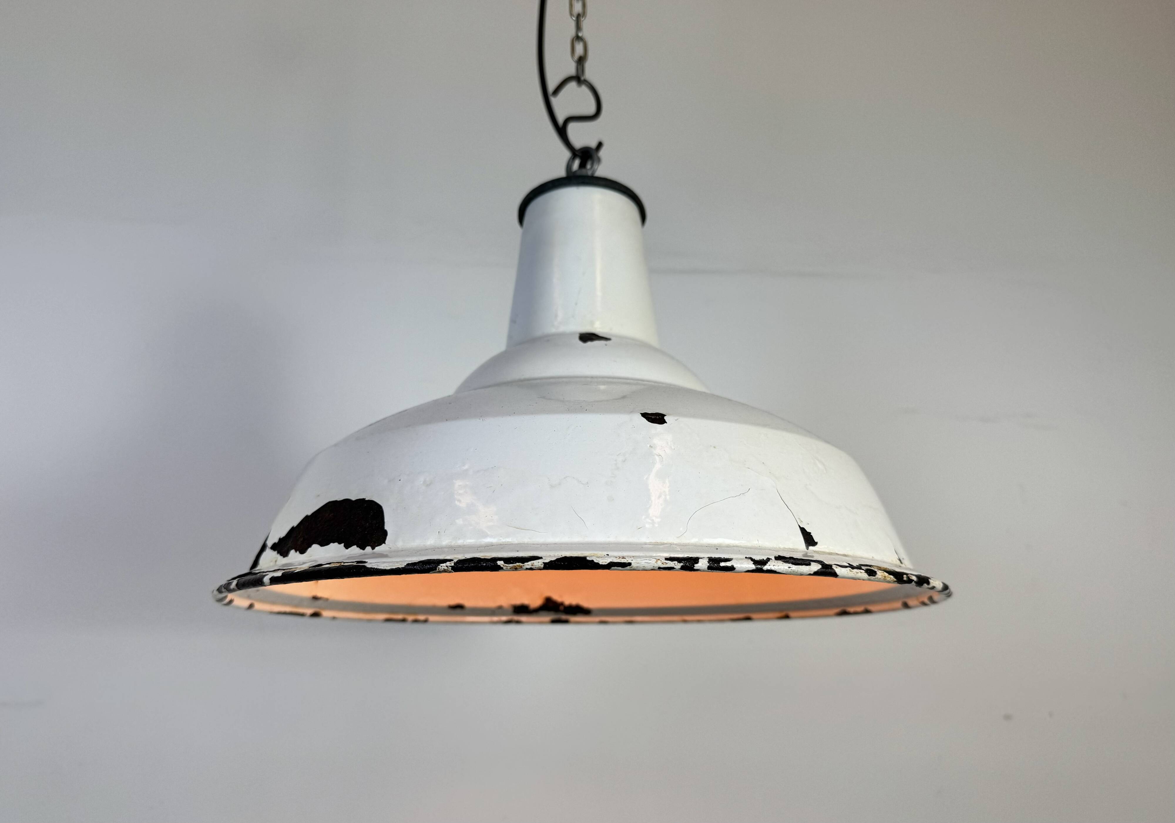 Industrial British White Enamel Factory Pendant Lamp from Benjamin, 1960s