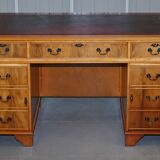Vintage satin wood partner desk with leather top.