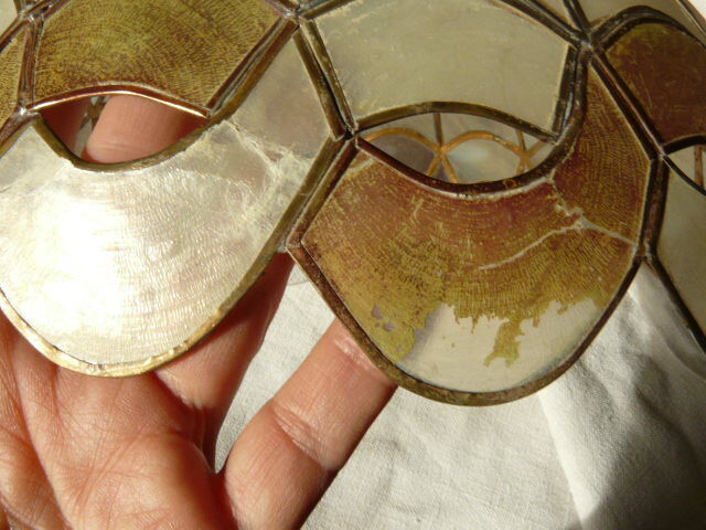 Pair of mother-of-pearl and brass lampshades