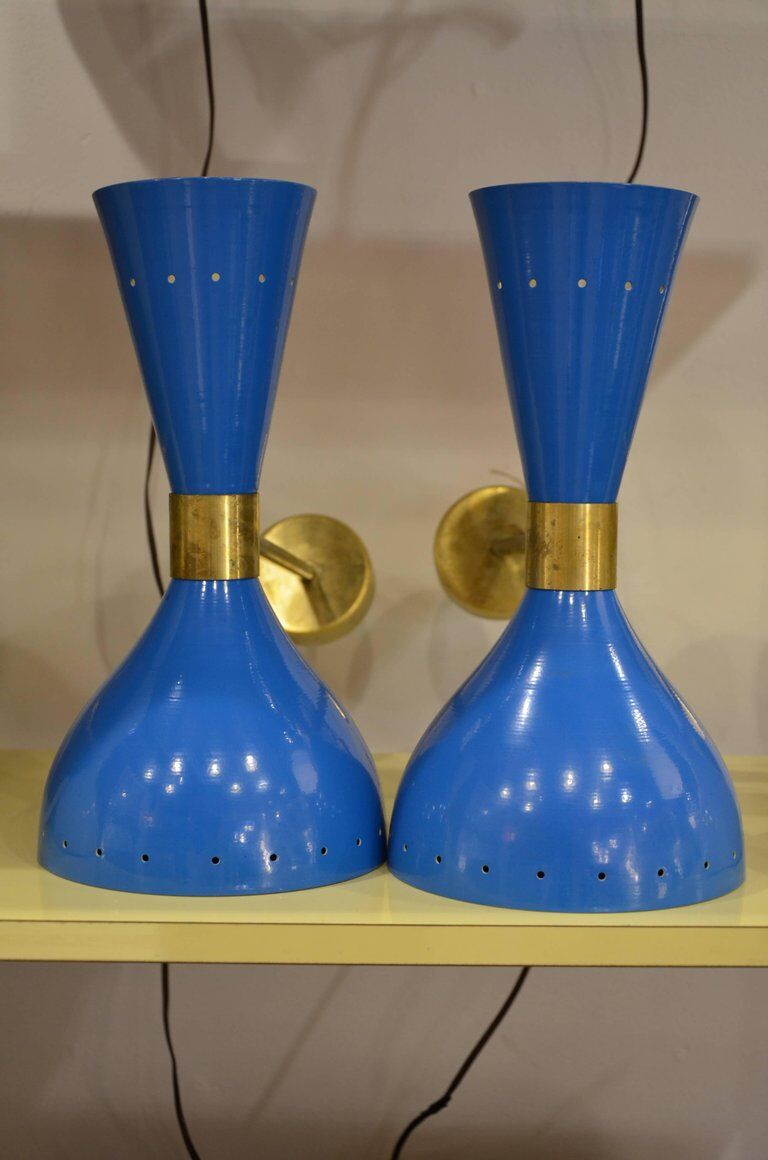 Pair diabolo blue Italian design brass