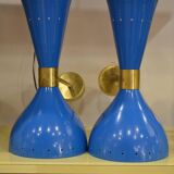 Pair diabolo blue Italian design brass