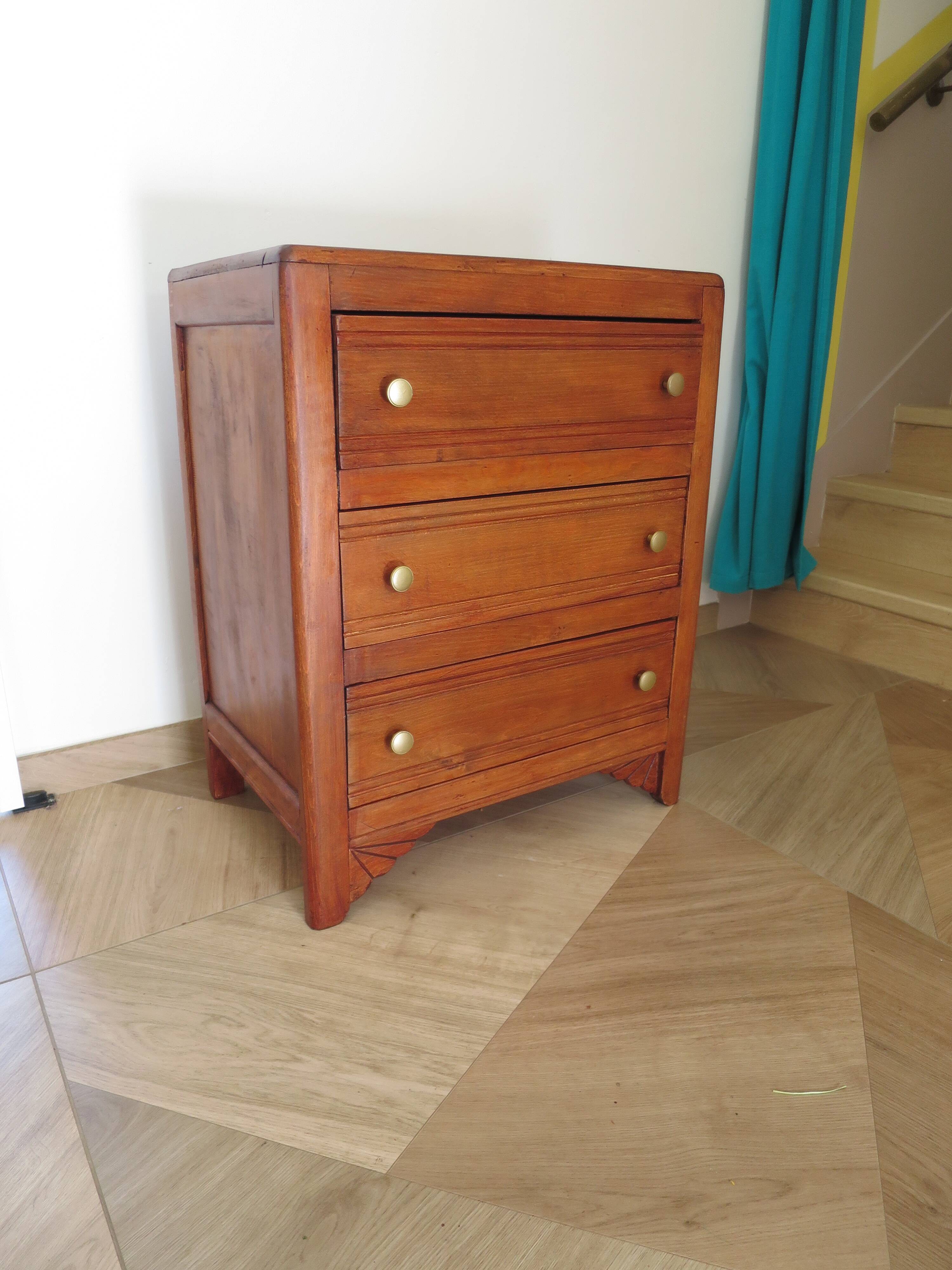 Art Deco chest of drawers in dark wood with 3 drawers, 1950s