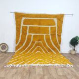 Large Moroccan Berber rug in mustard yellow and ecru, 293 x 200 cm.