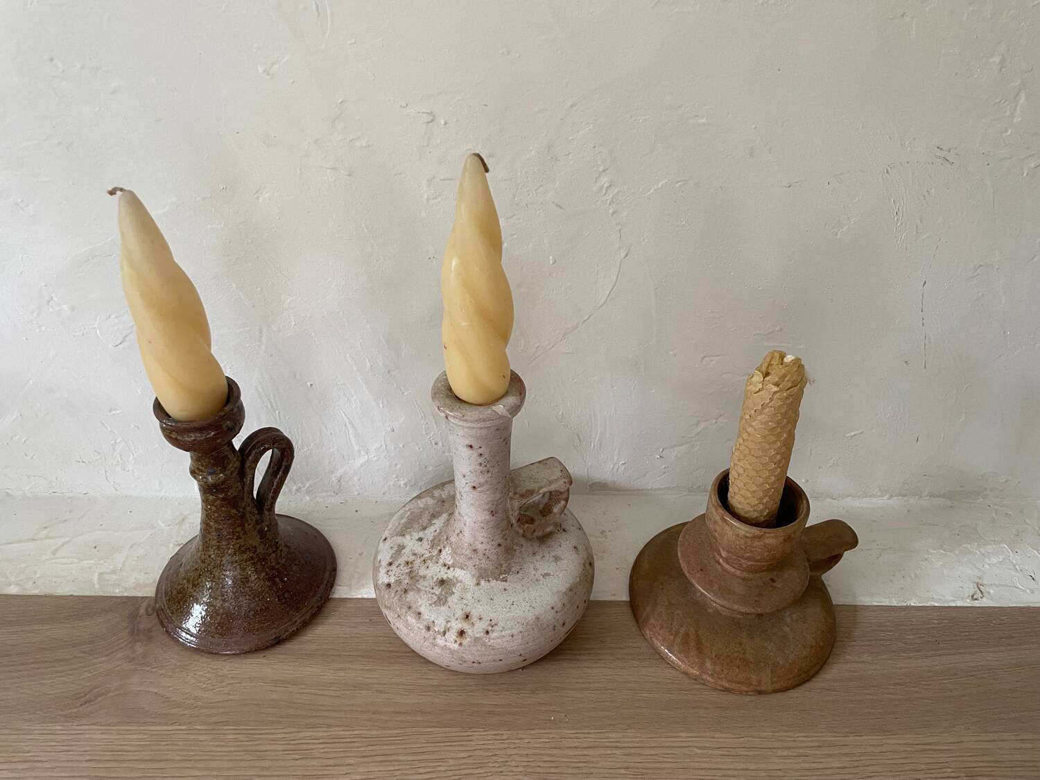 Vintage Stoneware Mismatched Candlesticks