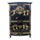 Vintage Chinese black lacquer cabinet soapstone, mother-of-pearl bohemia