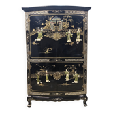 Vintage Chinese black lacquer cabinet soapstone, mother-of-pearl bohemia