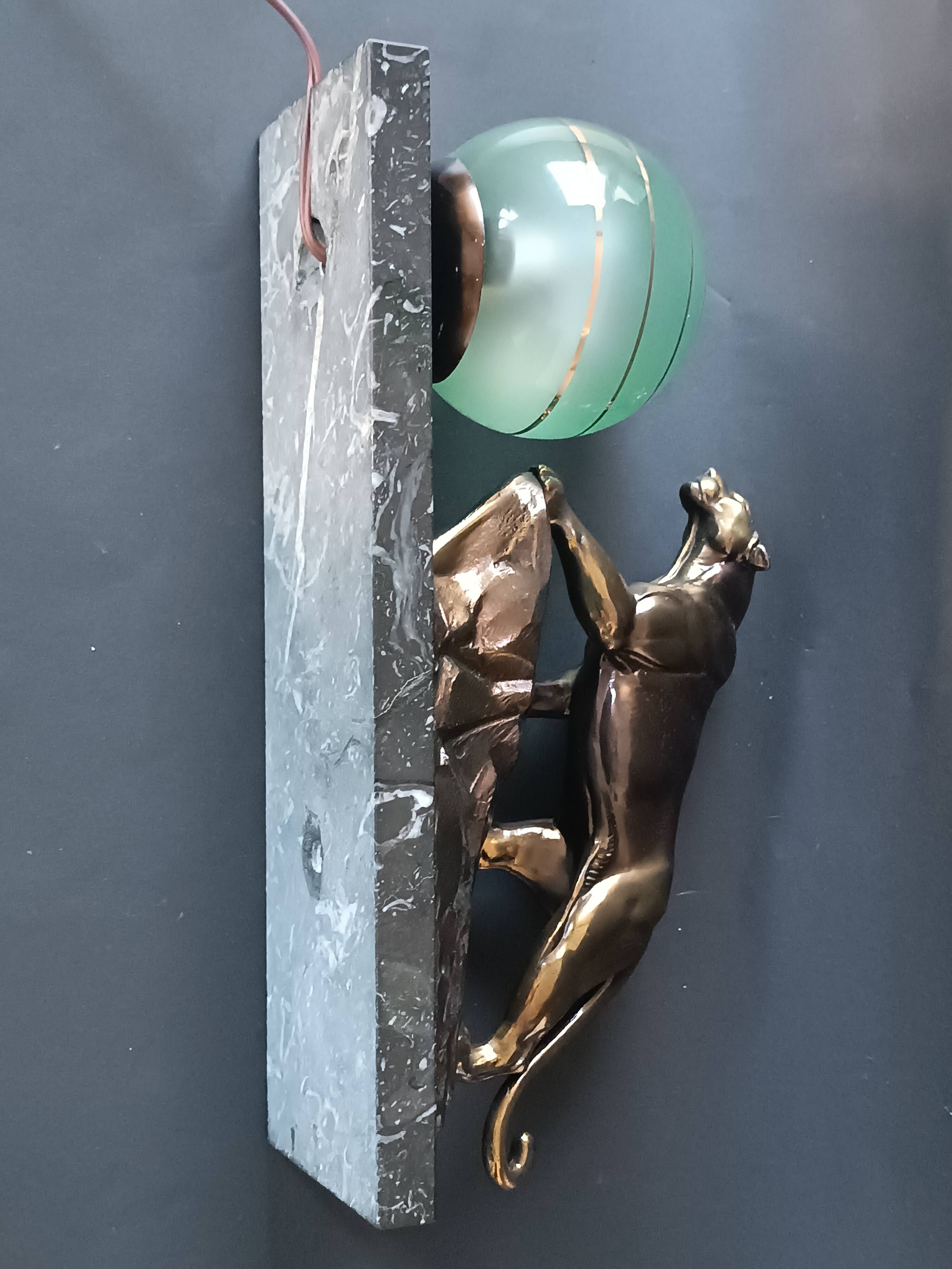 Panther desk lamp in spelter on a black and white marble base 1925