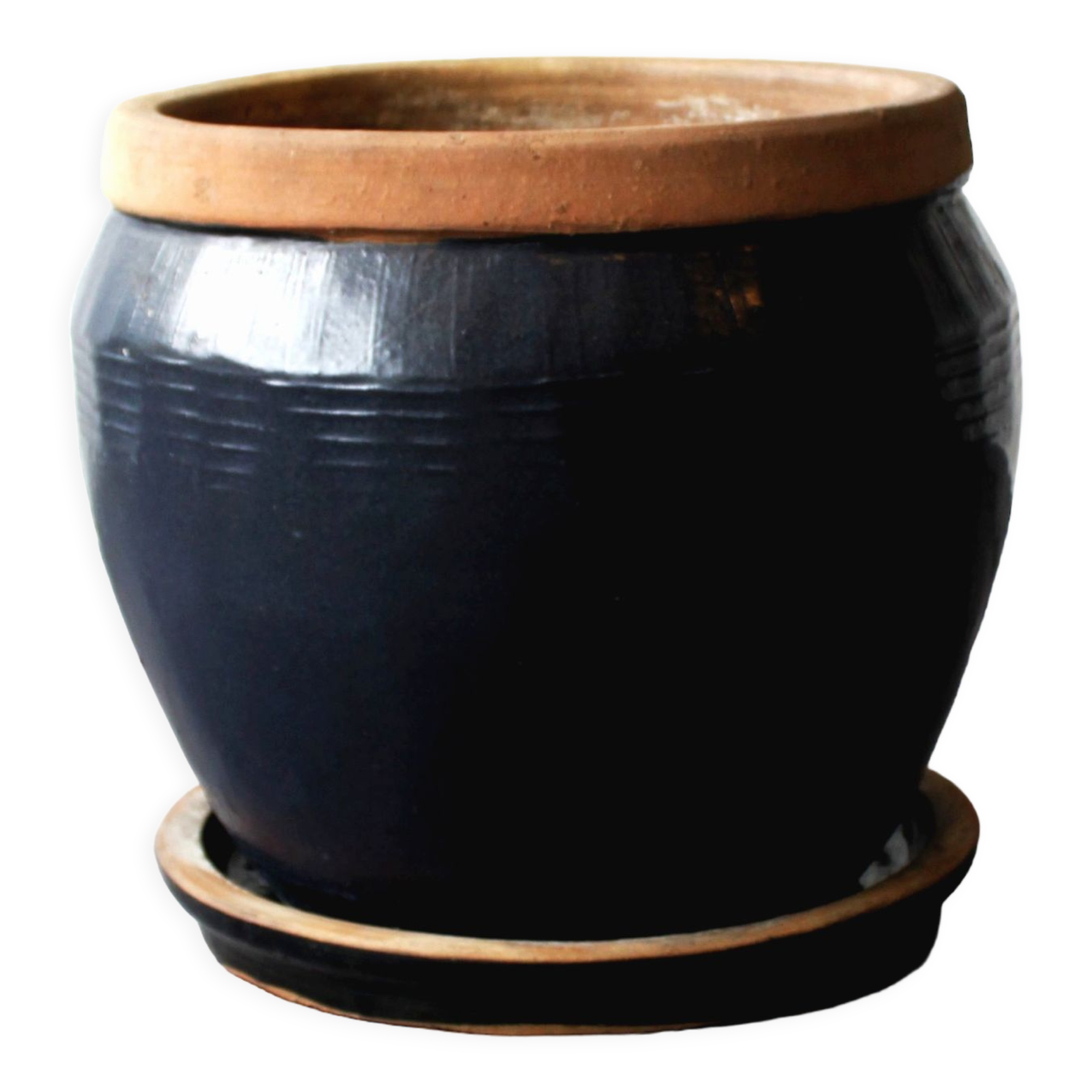 Planter in glazed terracotta, handmade, XXth.