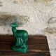 Pair of deer in green enameled ceramic, slip, decorative, Stamped, Les Buissonnets