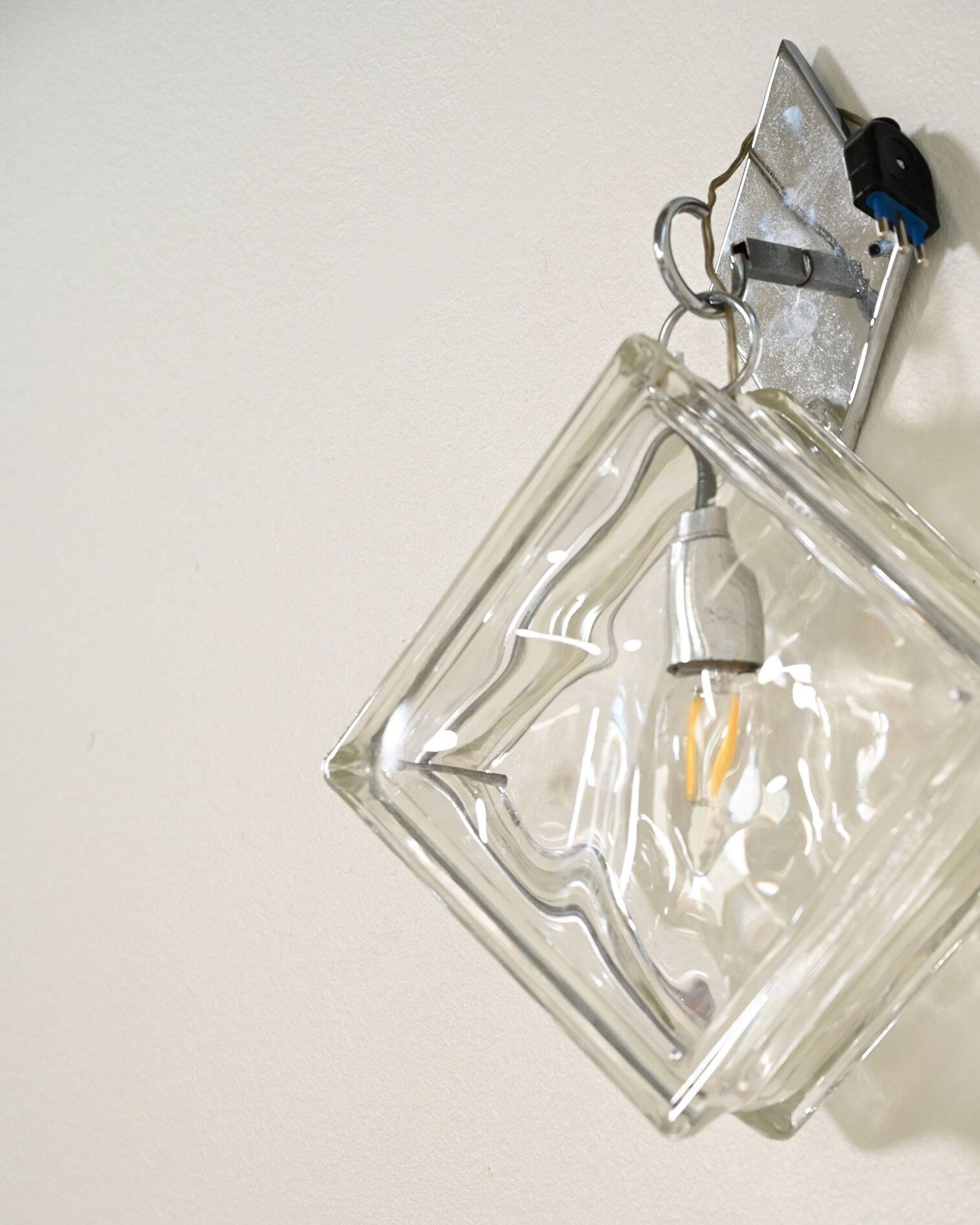 European pressed glass and metal wall light, 1970s