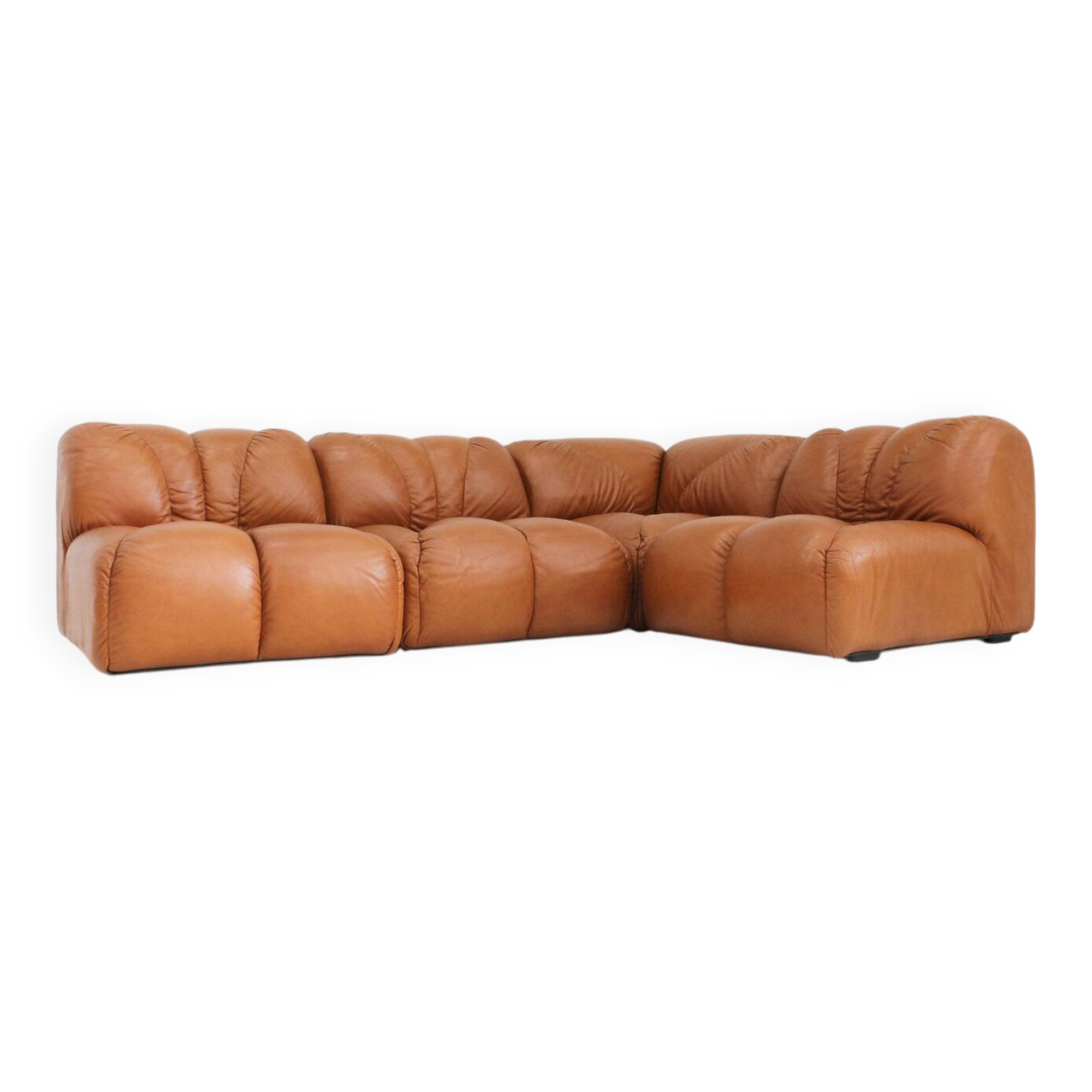 Vintage modular sofa in cognac leather, Italy 1970s