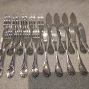 9 fish cutlery pieces, 18 pieces, silver-plated metal, Christofle Marly silversmiths