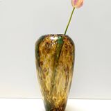 Grand vase en verre de Murano jaune et vert attribué à Fratelli Toso avec aventurine