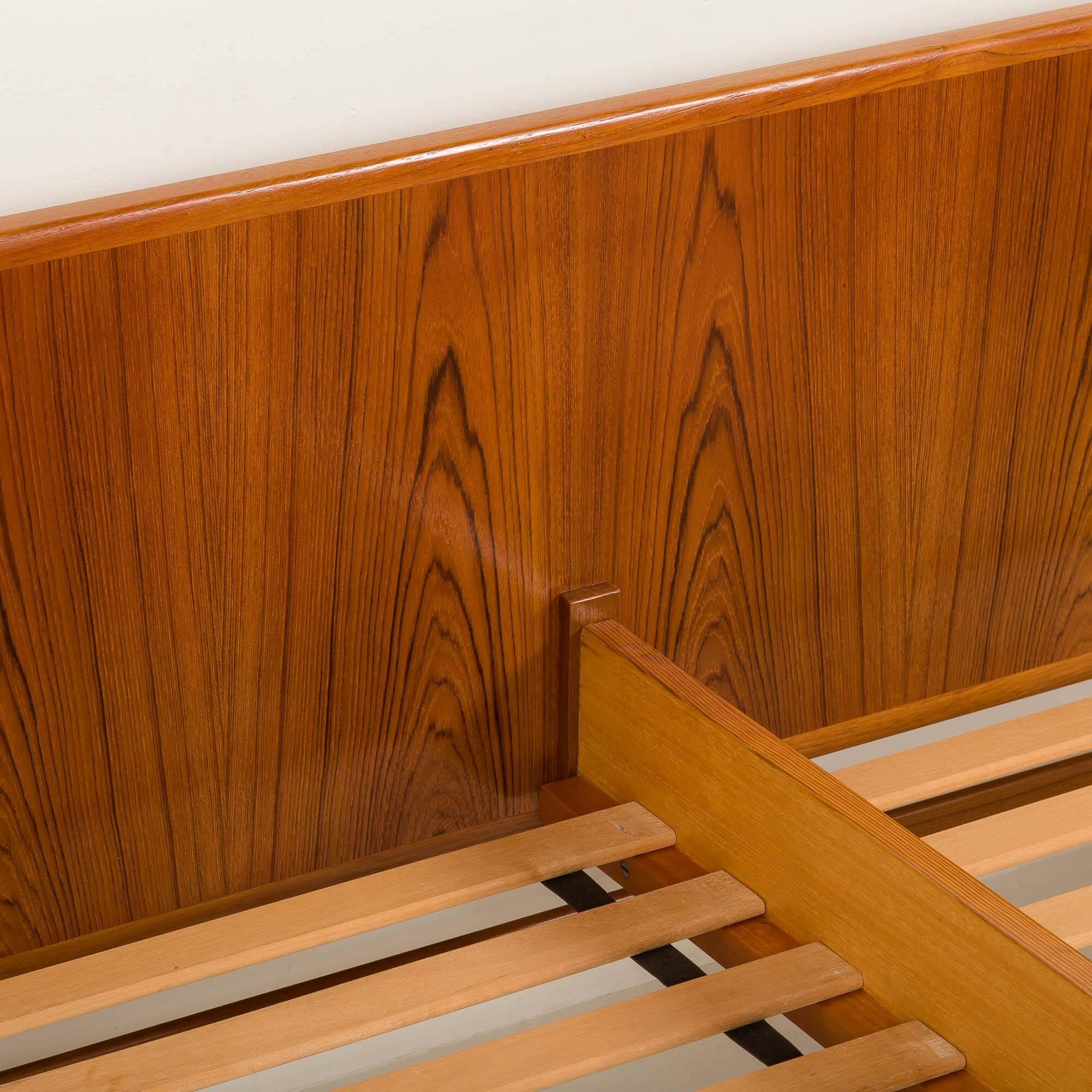 Danish mid century teak queen size bed with nightstands, 1960s