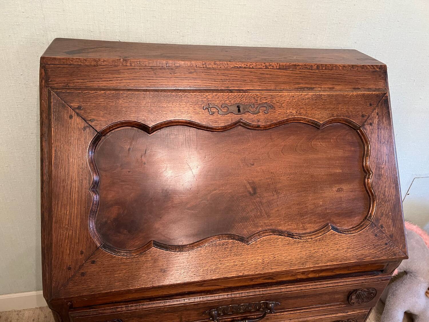 Solid oak sloping secretary