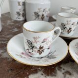 Vintage, coffee service, tea, Limoges, Flowers, cipher, 11 cups and under cups, teapot, 27 pieces