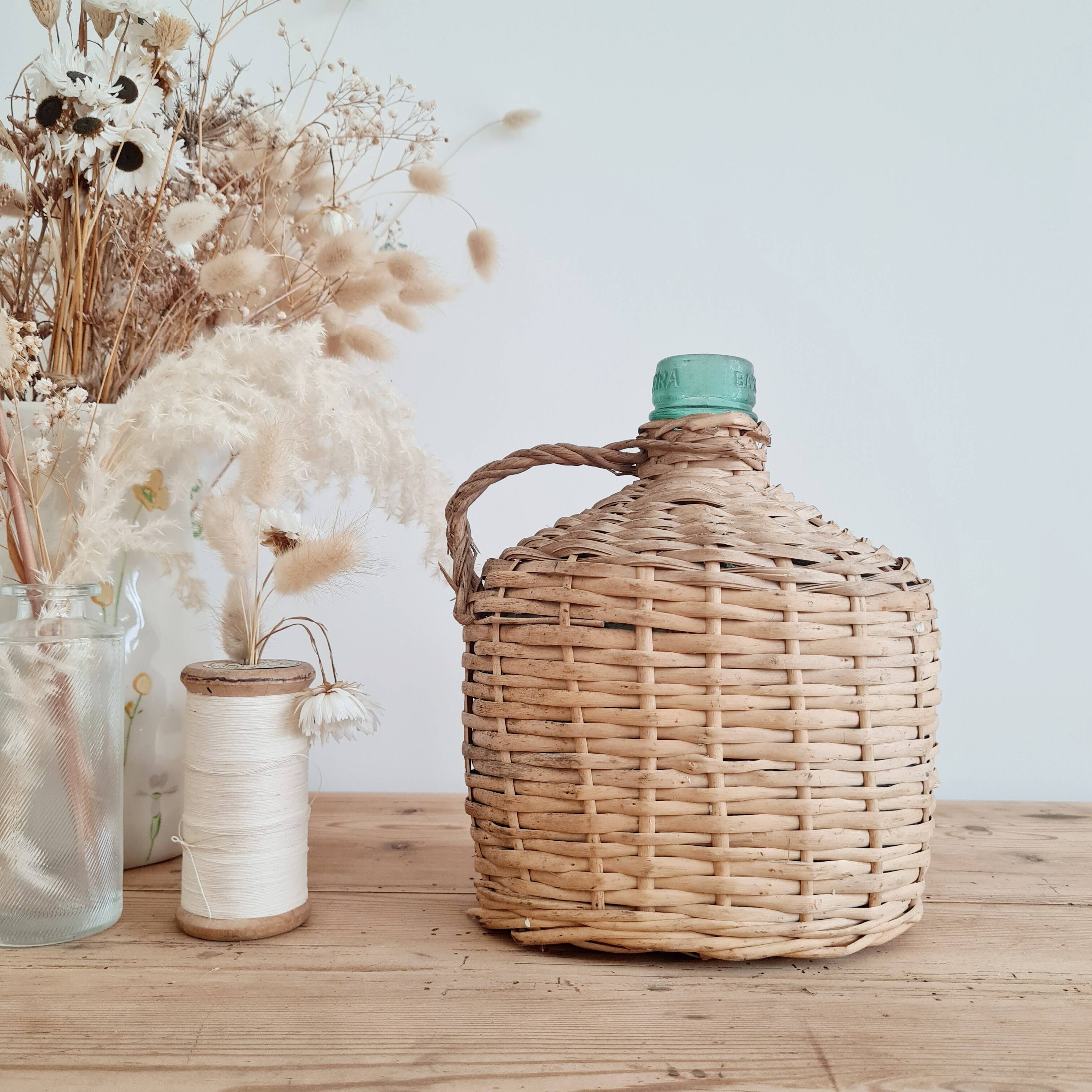 Glass and rattan demijohn carboy