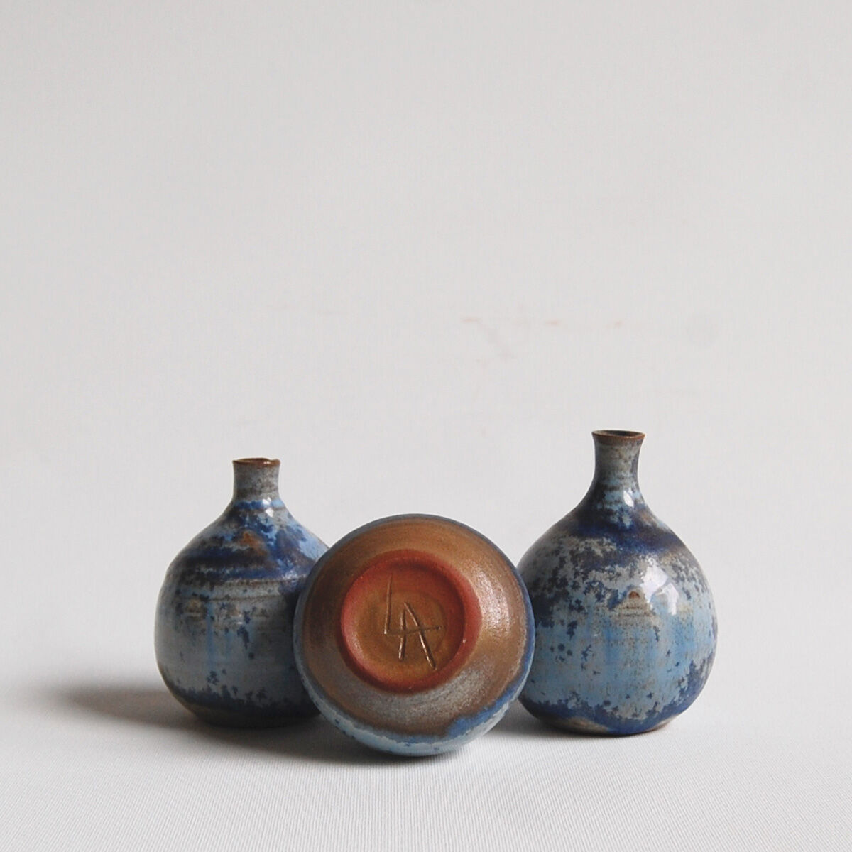 Trio de céramiques miniatures bleues Antonio Lampecco