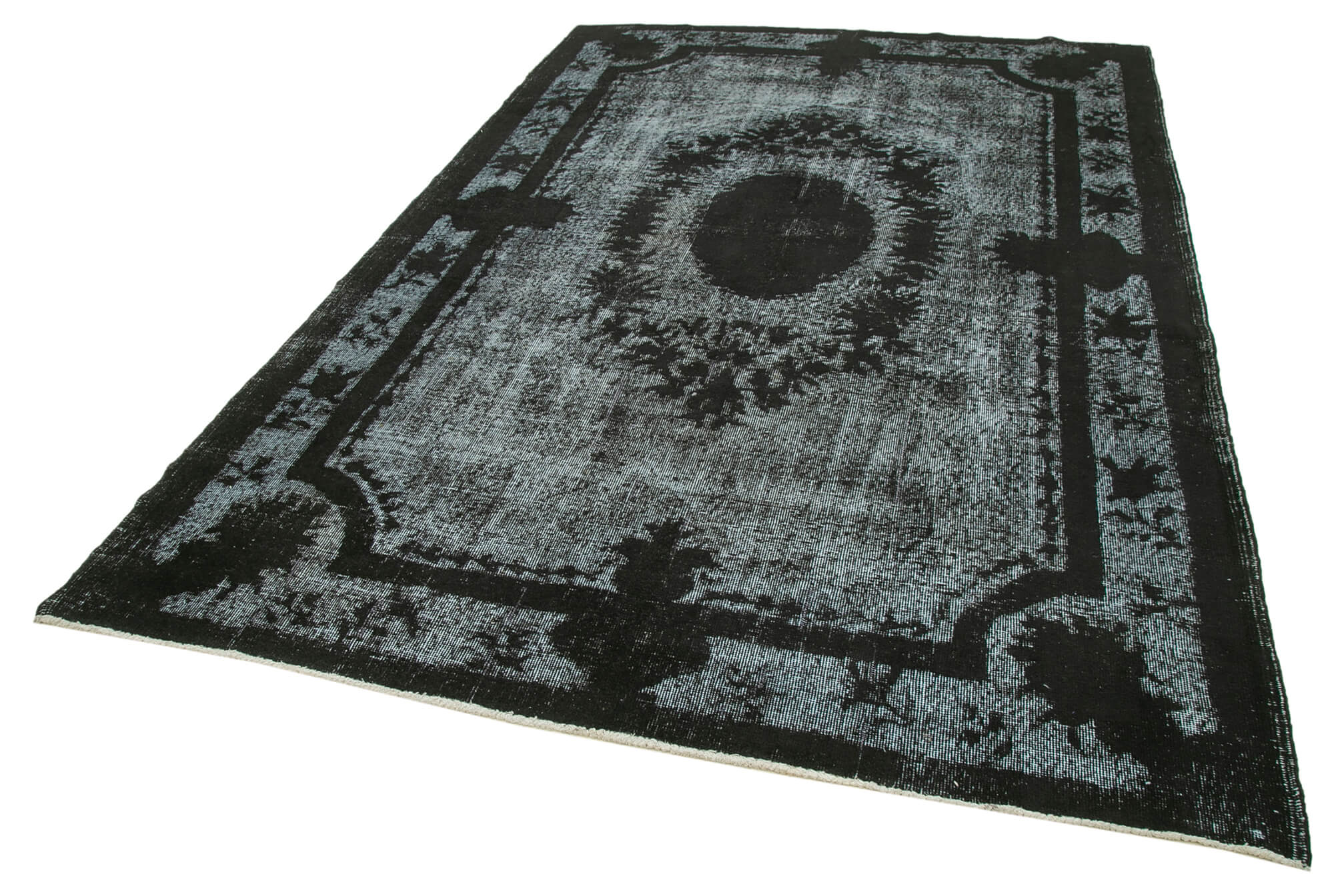 Handmade distressed oriental 1970s 196 cm x 303 cm black carpet