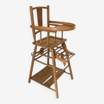 Chaise haute très ancienne en bois pour enfant / Années 1930-35 / Collection