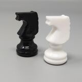 1970s Gorgeous Black and White Chess Set in Volterra Alabaster Handmade.  Made in Italy