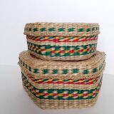 Two woven natural fiber boxes