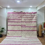 Elegant Moroccan Beni Ouarain Rug with Pink Accents – Hand Woven Wool Rug
