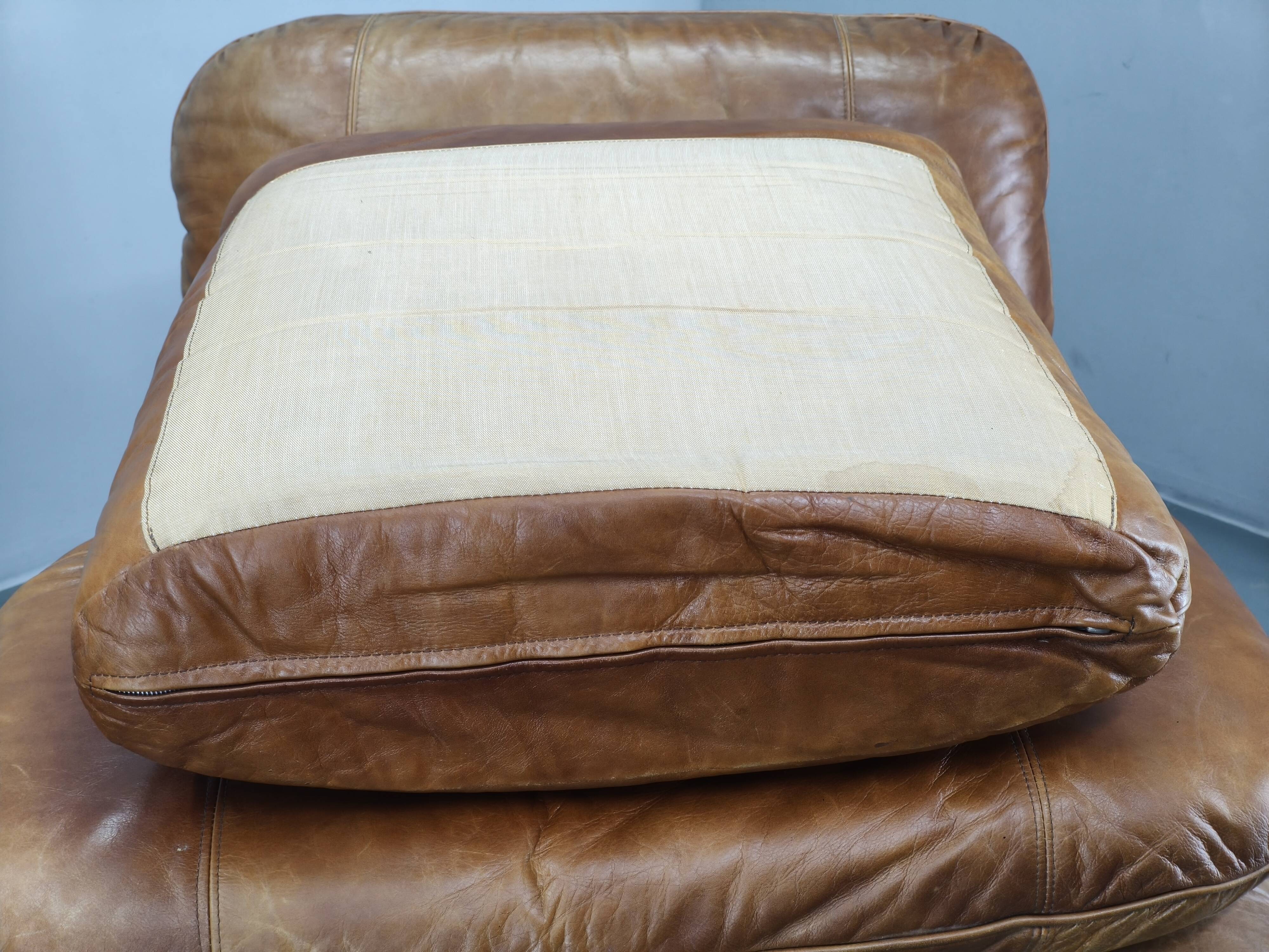 Pair of Arcon Italia Cognac Buffalo Leather Lounge Armchairs