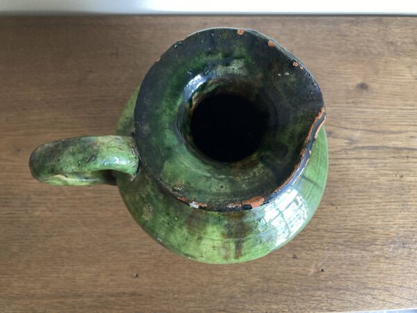 Jarre Provence 1950 en terre vernissée verte