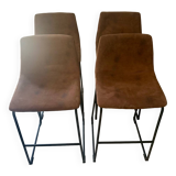 Tabouret de bar en métal et cuir vieilli