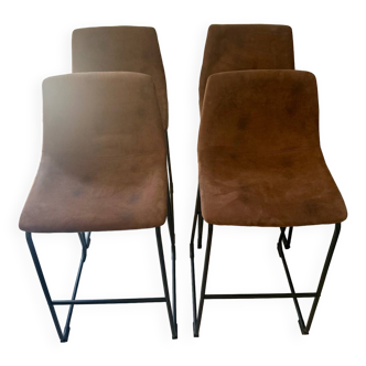 Tabouret de bar en métal et cuir vieilli