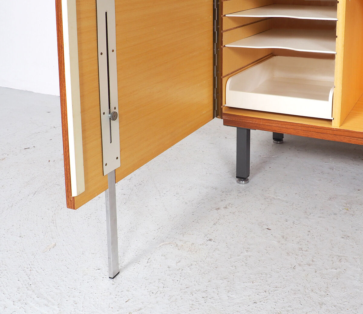 Vintage teak desk in cabinet, 1960s