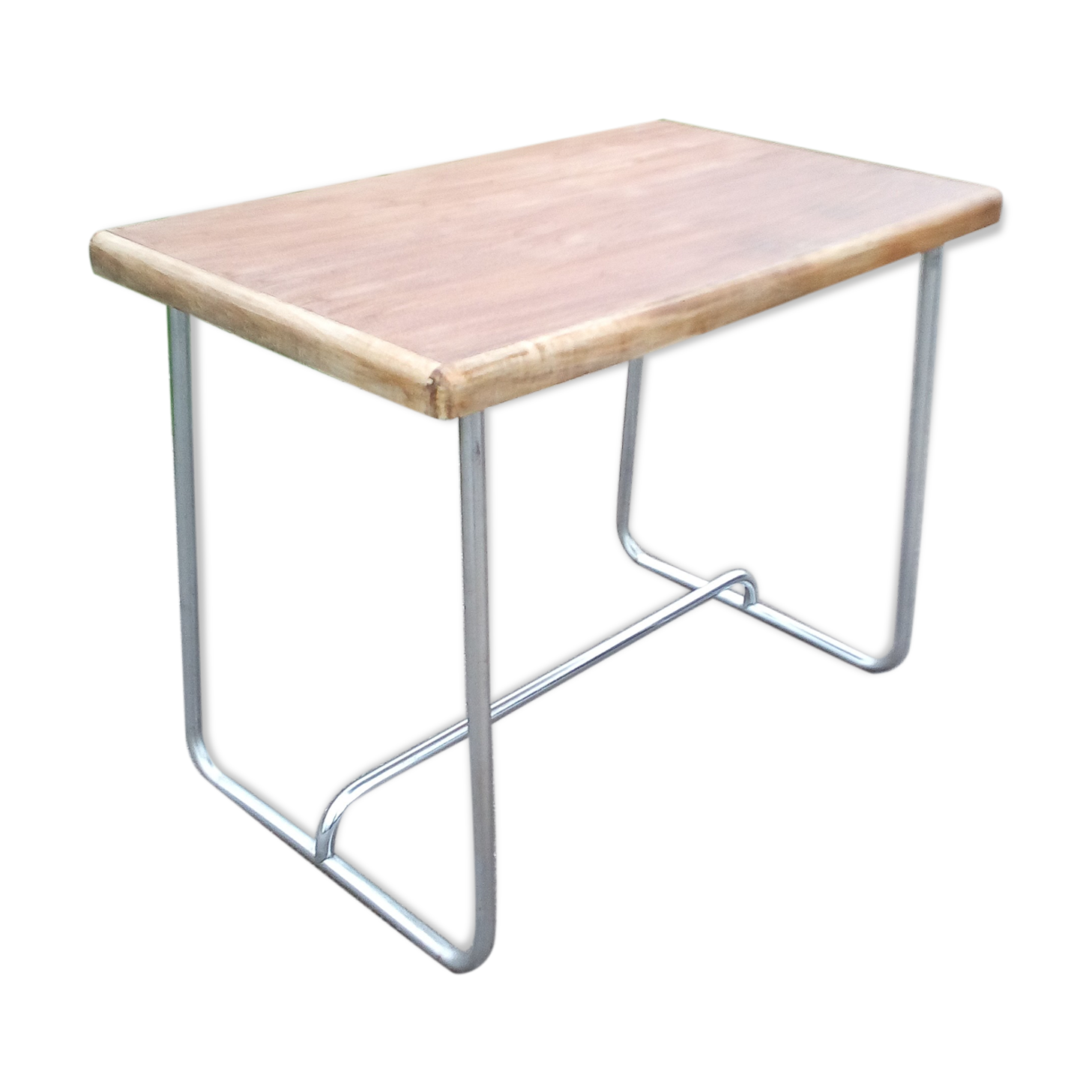 Old table in chrome steel and wood