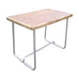 Old table in chrome steel and wood